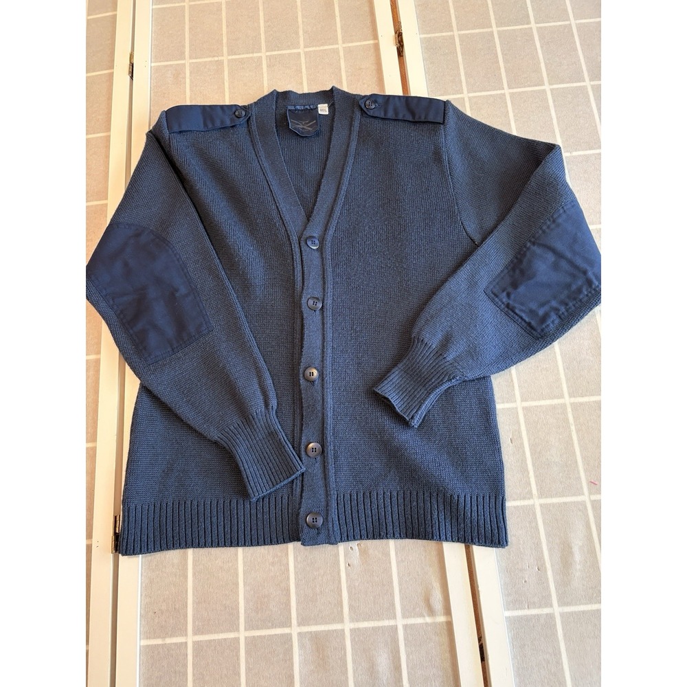 US Air Force Mens 40L (Large) Cardigan Wool Blend Elbow Patch Grandpa Sweater